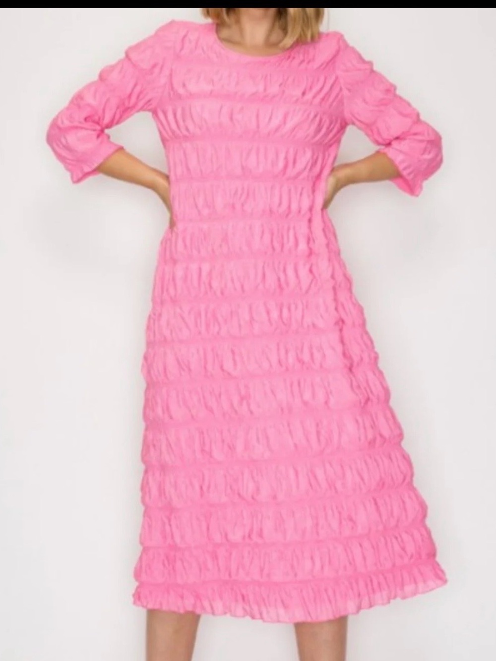 PINK Ruffled Tiered Midi Dress